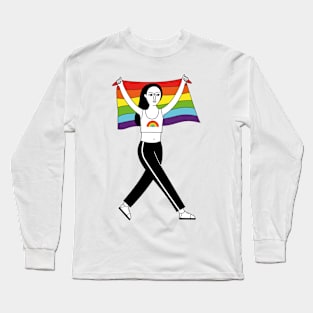 Woman with rainbow flag in her hands. Long Sleeve T-Shirt